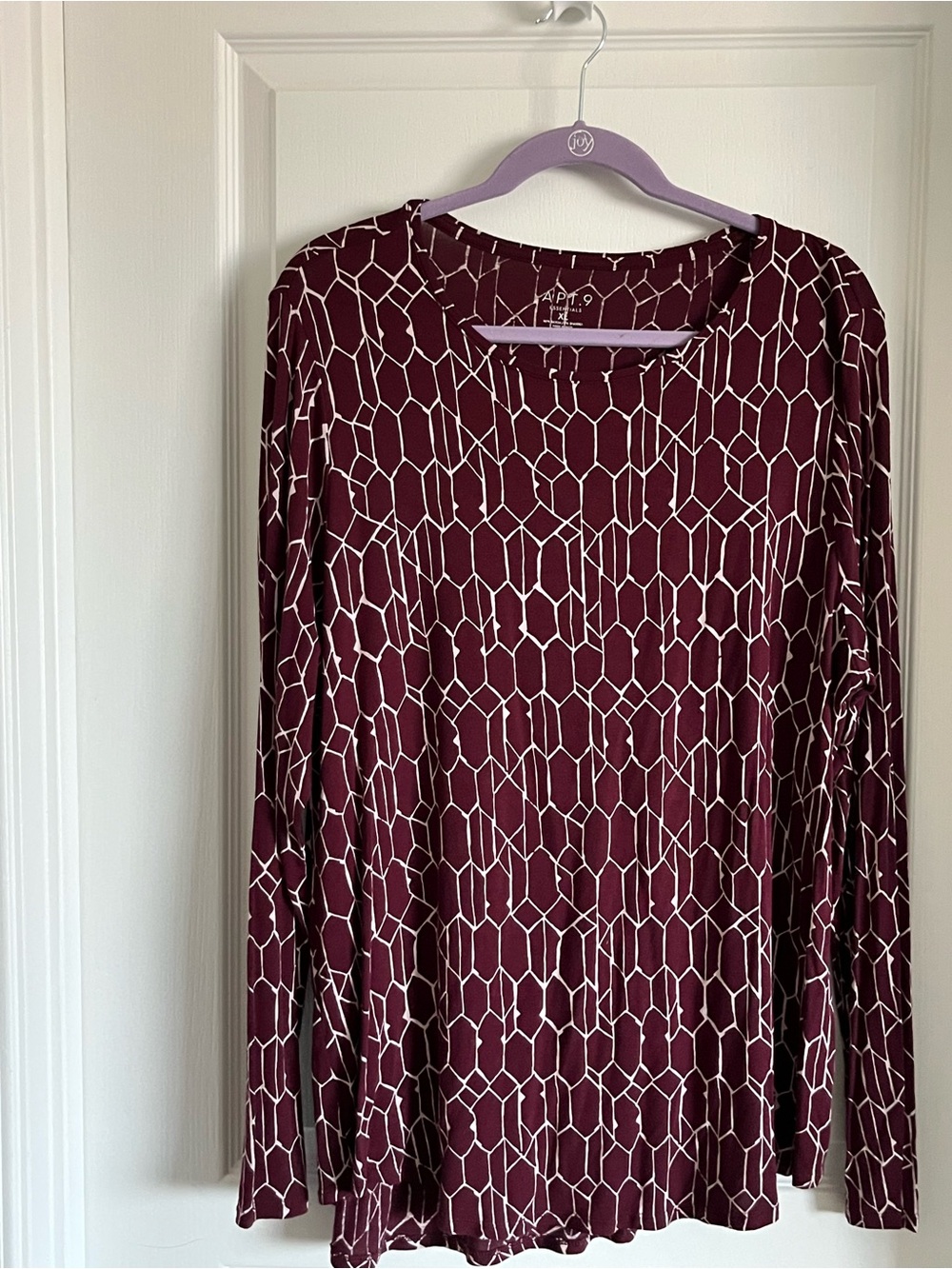 Apt. 9 Burgundy Long Sleeve Geometric Print Dress 🪻